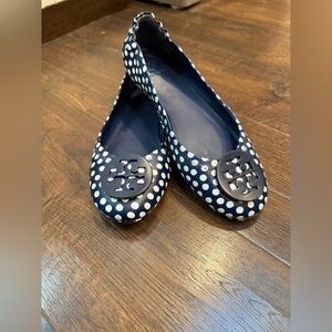 Tory Burch Navy and White Polka Dot Flats